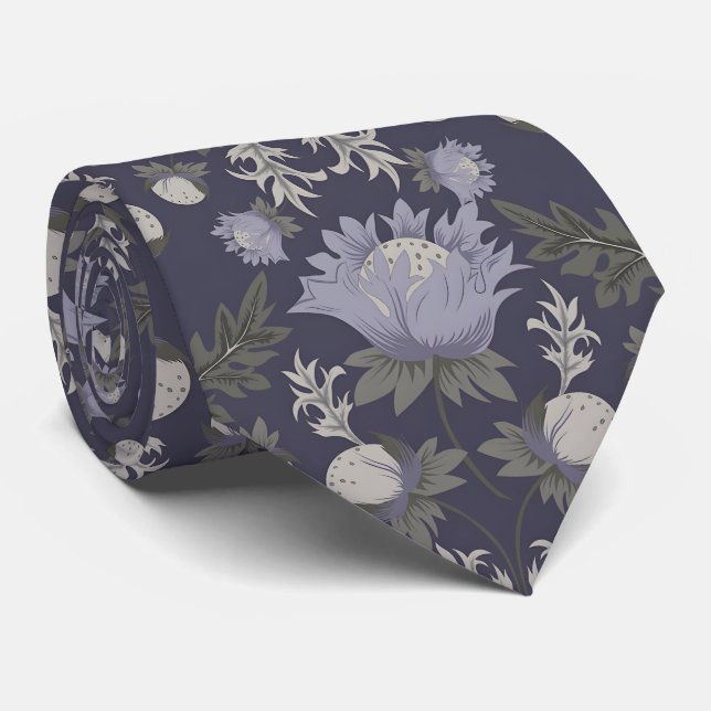 Symmetrical dark purple floral pattern tie (Rolled)