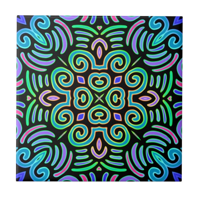 symmetrical design in cool colours ceramic tile (Front)