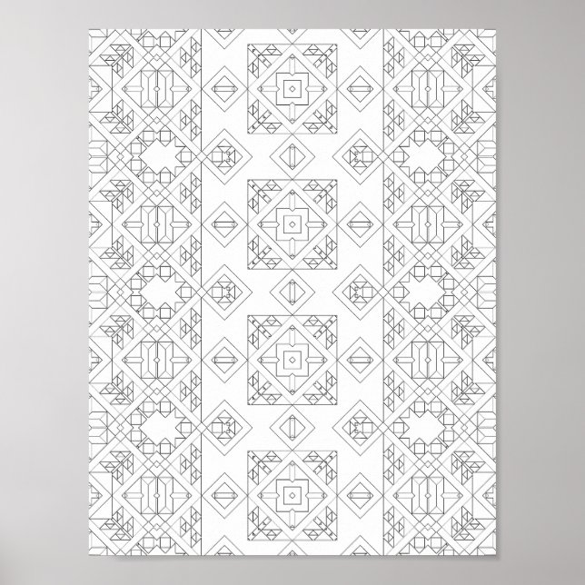 Symmetrical Diamond Tile Colouring Page Pattern Ar Poster (Front)