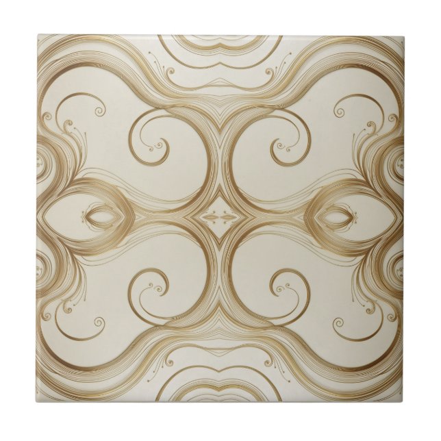 Symmetrical Elegance in Golden Tones Ceramic Tile (Front)