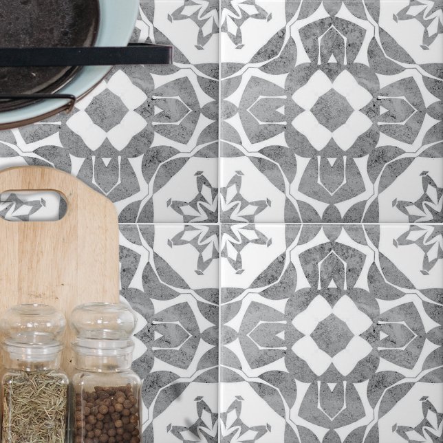 Symmetrical Elegant Textured Grey White Pattern Ceramic Tile (Creator Uploaded)