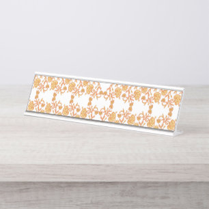 Symmetrical floral pattern with orange motifs rese desk name plate