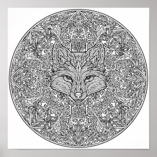 Symmetrical Fox Christmas Mandala Template Poster