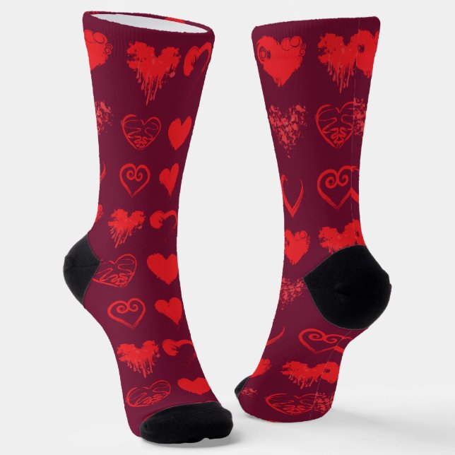 Symmetrical Grunge Hearts Socks (Angled)