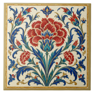 Symmetrical Iznik Carnation Floral Mural Ceramic Tile