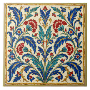 Symmetrical Iznik Floral Mural Ceramic Tile