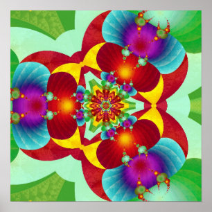 Symmetrical Kaleidoscope Fractal Mandala in Vivid Poster