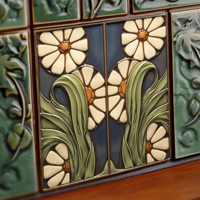 Symmetrical Marguerite Daisies Artistic Ceramic Tile (Creator Uploaded)