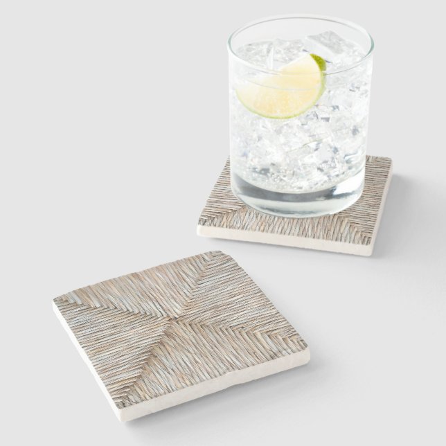 Symmetrical Natural Bamboo Fibre Weave  Stone Coaster (Side)