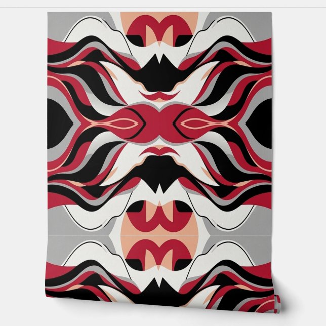 Symmetrical Red and Black Abstract Flow Pattern Wallpaper (Unrolling)