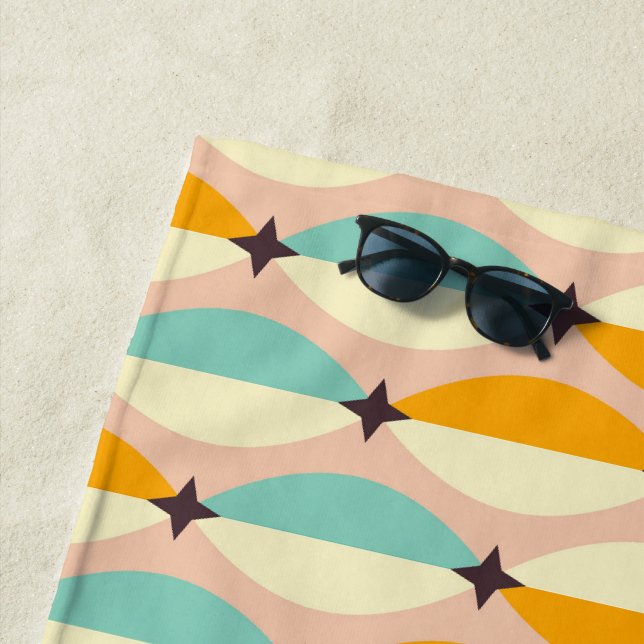 Symmetrical retro pattern with interlocking teal beach towel (In Situ)