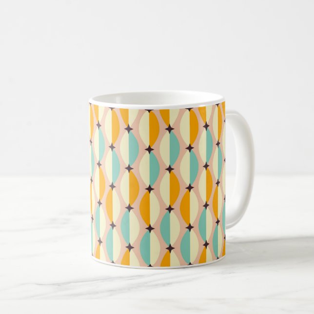Symmetrical retro pattern with interlocking teal coffee mug (Front Right)