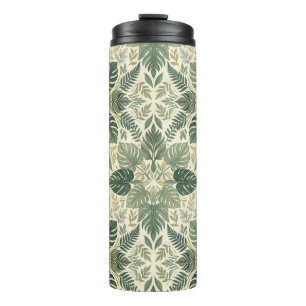 Symmetrical Sage Green Monstera Leaves Thermal Tumbler