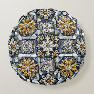 Symmetrical snowflake pattern round cushion
