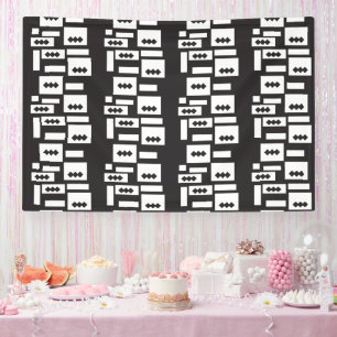 Symmetrical white geometric design with crisp, cle banner