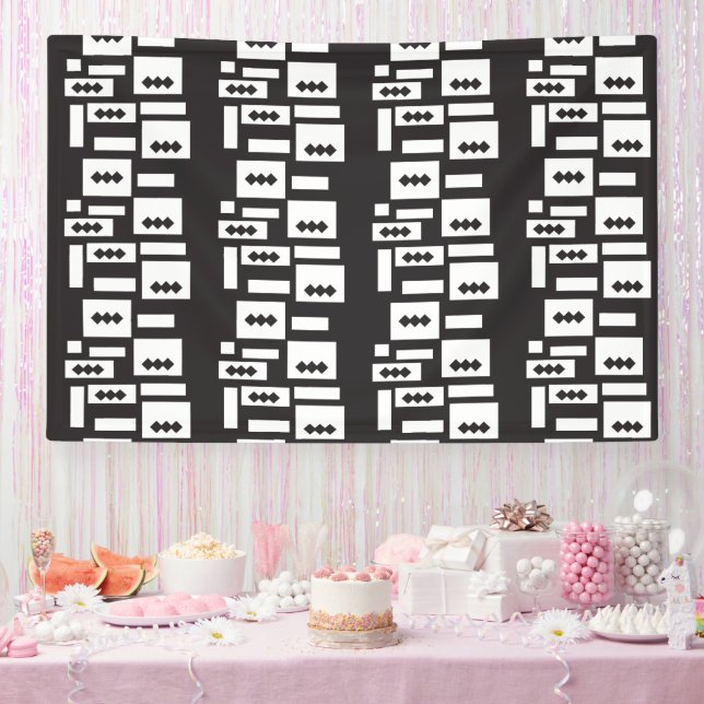 Symmetrical white geometric design with crisp, cle banner (Party)