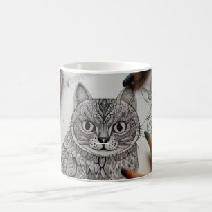 Symmetrical Zen Cat Mandala Line Art Coffee Mug