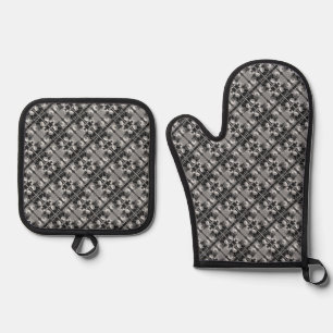 Symmetry Grey Leaf Oven Mitt & Pot Holder Set