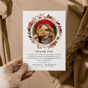 Sympathy Autumn Fall Wreath Funeral Photo Thank You Card