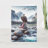 Sympathy Bald Eagle With a Flag On a Cairn