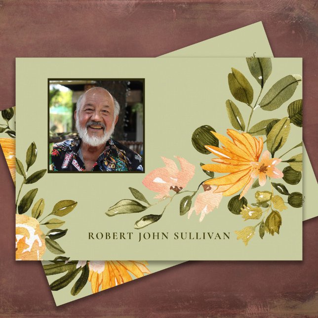 Sympathy Bereavement Photo Funeral Thank You Card (Rustic Green Floral with Photo Sympathy Bereavement Funeral Thank You card)
