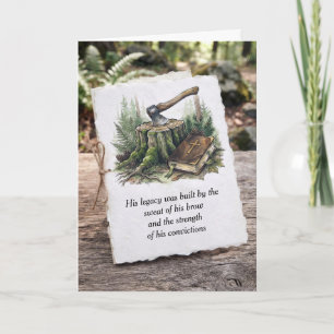 Sympathy Bible and Axe in Tree Stump Card