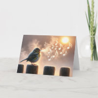 Sympathy Bird Singing On Old Fence