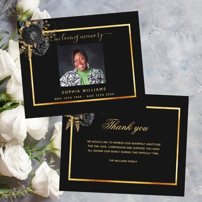 Sympathy black gold floral budget thank you photo (Creator Uploaded)