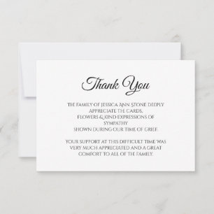 Sympathy Black Script Simple Funeral Thank you Invitation