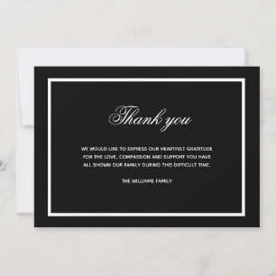 Sympathy black white thank you photo card