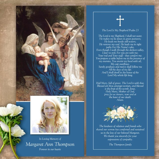 Sympathy Blessed Mary Funeral Thank You Card (Catholic, Religious, Celebration of Life, In Loving Memory of, Forever in our hearts, funeral cards)