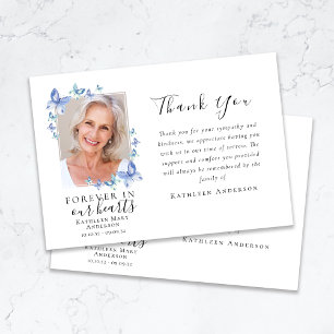 Sympathy Blue Butterflies Photo Funeral Thank You Card