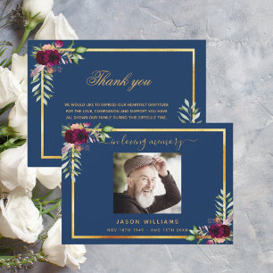 Sympathy blue floral burgundy thank you photo