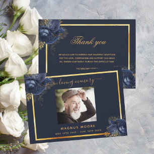 Sympathy blue floral gold thank you photo