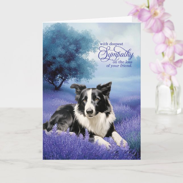 Sympathy Border Collie Dog Lavender Meadow Card (Orchid)