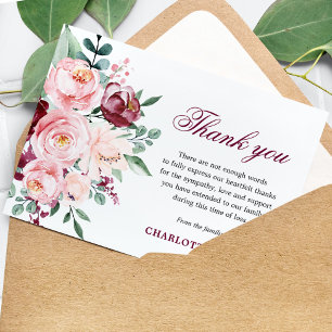 Sympathy Burgundy & Pink Roses THANK YOU   PHOTO