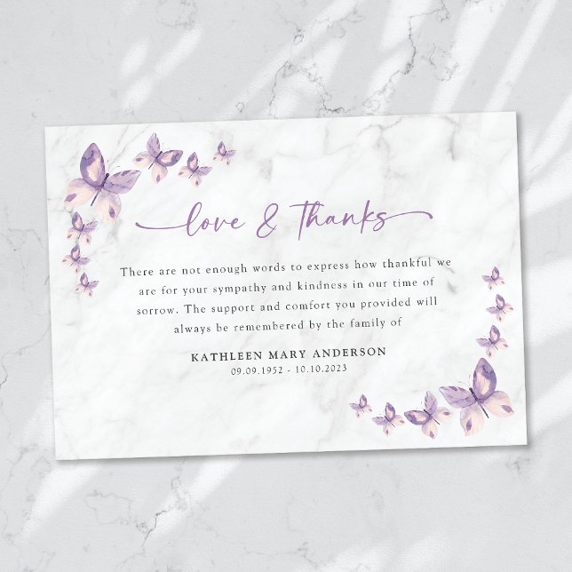 Sympathy Butterflies Funeral  Thank You Card (Creator Uploaded)