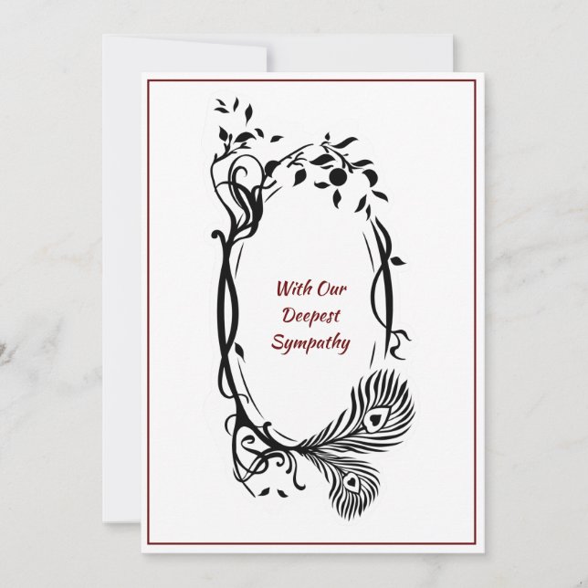 Sympathy Card Deepest Black Floral Dark Red Frame (Front)