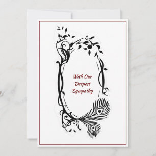 Sympathy Card Deepest Black Floral Dark Red Frame