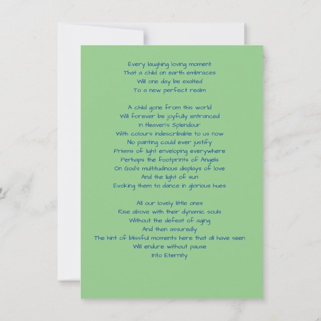 Sympathy condolence card  for  loss of child (Back)