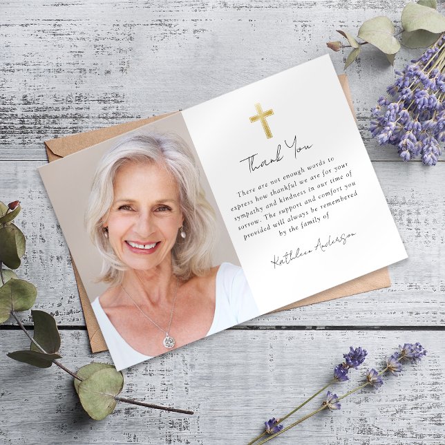 Sympathy Cross Photo Funeral  Thank You Card (Creator Uploaded)