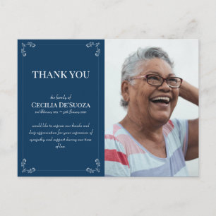  Sympathy Custom Photo Funeral Thank You Blue Postcard