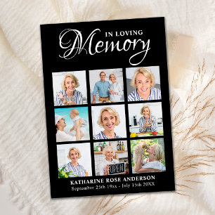 Sympathy Elegant 9 Photo Collage Keepsake Funeral  Thank You Card