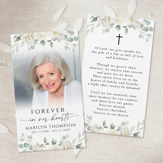 Sympathy Elegant Floral Photo Cross Prayer Card (Creator Uploaded)