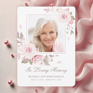 Sympathy Elegant Pink Rose Floral Photo Funeral Thank You Card