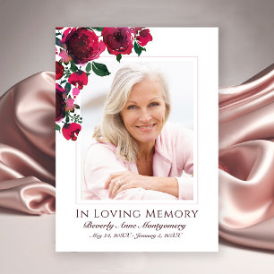 Sympathy Elegant Red Rose Floral Photo Funeral Thank You Card