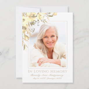 Sympathy Elegant Yellow Rose Floral Photo Funeral Thank You Card