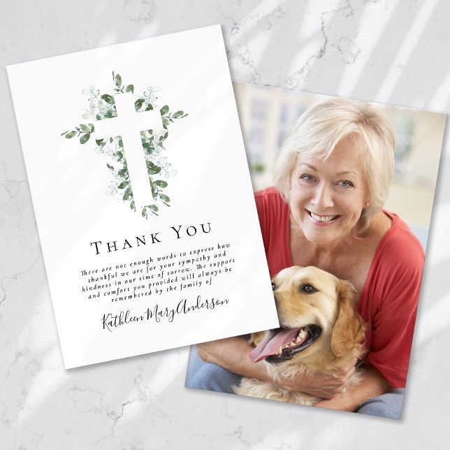 Sympathy Eucalyptus Cross Funeral  Thank You Card (Creator Uploaded)