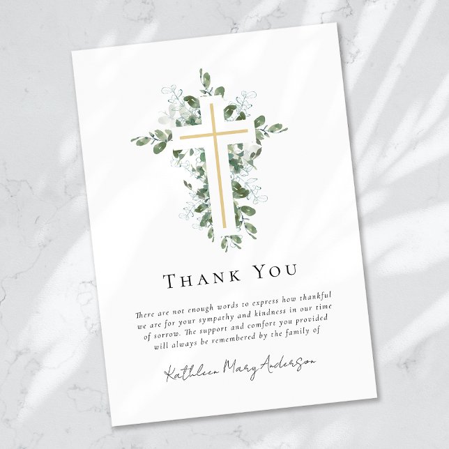 Sympathy Eucalyptus Cross Funeral  Thank You Card (Creator Uploaded)