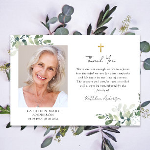 Sympathy Eucalyptus Cross Photo Funeral Thank You Card